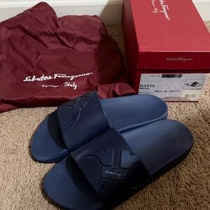 Salvatore Ferragamo Navy Slides